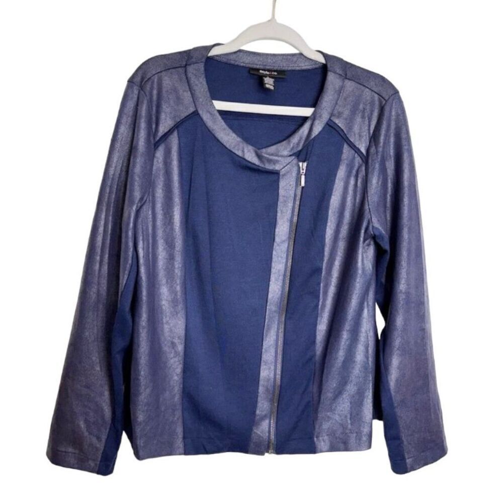 Style & Co. Jacket Side Zip Motto Women’s Blue Size Large Long‎ Sleeve